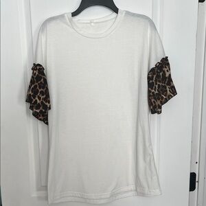 Source Unknown Ivory Tee with Animal Print Sleeves